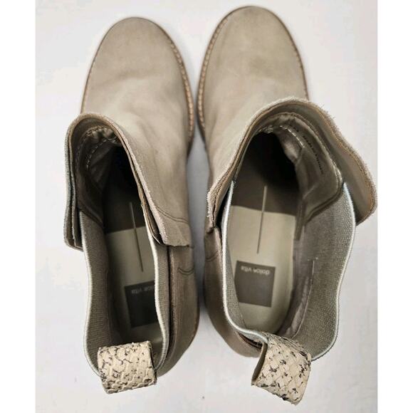 Dolce Vita Womens Boots 9.5 M Beige Suede Ankle Booties Chunky Heel Pull On - Picture 9 of 10
